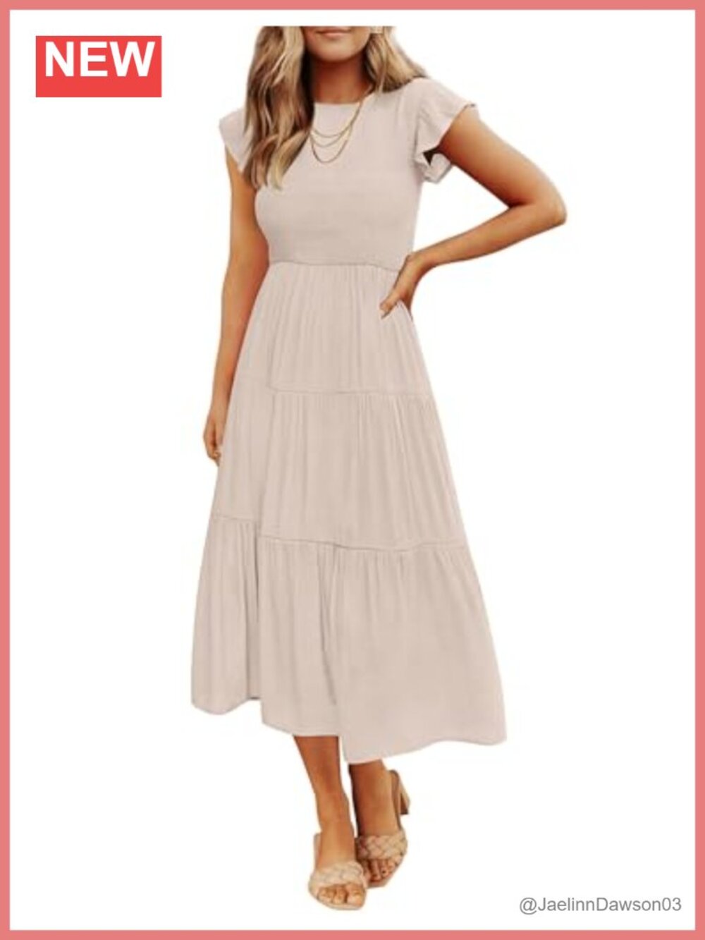 Women's Flutter Short Sleeve Smocked Midi Dress - Tiered Boho Flowy